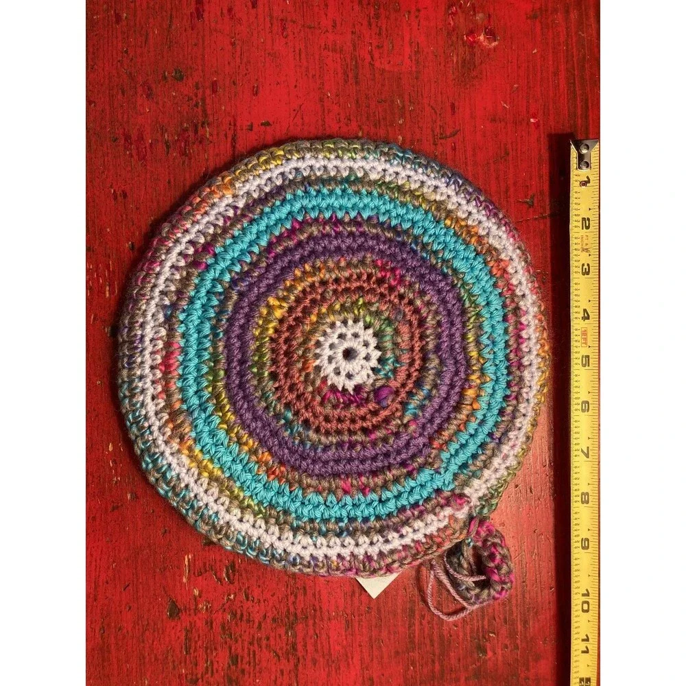 PURPLE CAT CRAFTS Handmade Crocheted Trivet Potholder Colorful Round Hot Pad